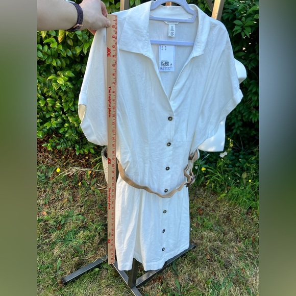 NWT H&M White Linen Mini Dress with Tan Belt Size XL - Picture 3 of 13
